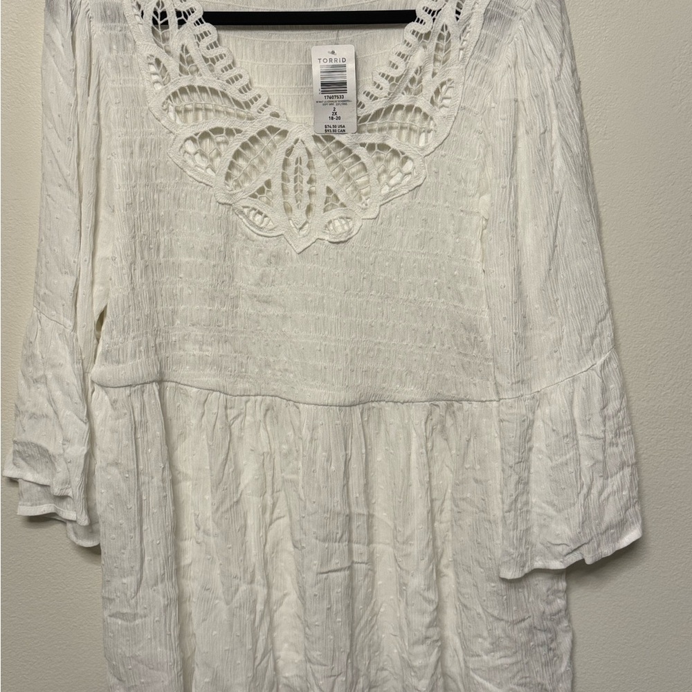 Torrid Women's White Lace Detail Crinkle Top